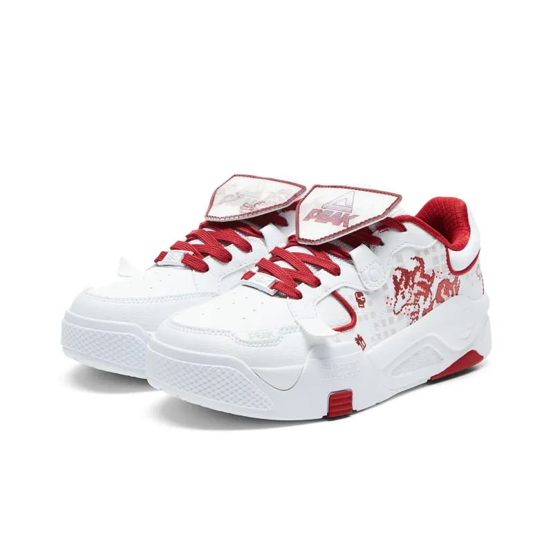 PEAK Guochuang Series Skateboard Shoes Women's Low Top All White Dark Red-2