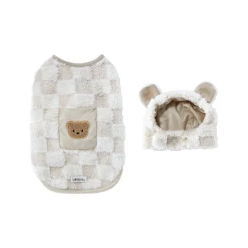 UFBemo Pet Costume, Patch Pocket Checkerboard Plush Vest With Head Cover