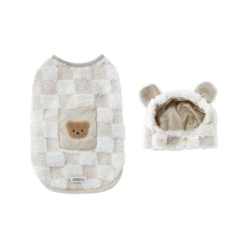 UFBemo Pet Costume, Patch Pocket Checkerboard Plush Vest With Head Cover
