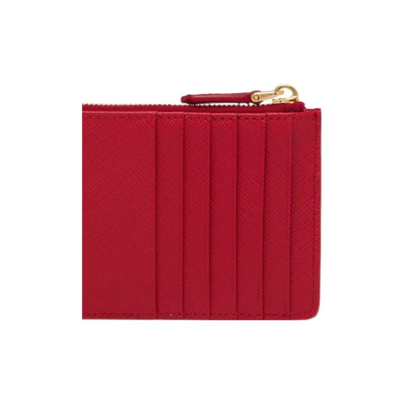 PRADA Saffiano Leather Card Holder Women's Red-4