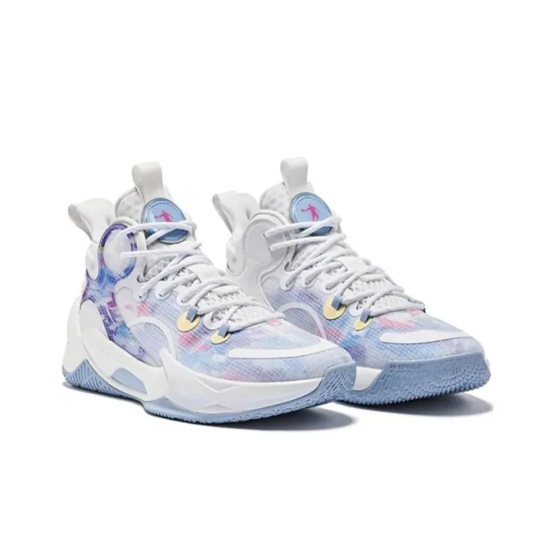 QIAODAN Busters 3Elite Misty Rain Abrasion Resistant Breathable High Top Basketball Shoes Men's White Smoke Rain Blue-4