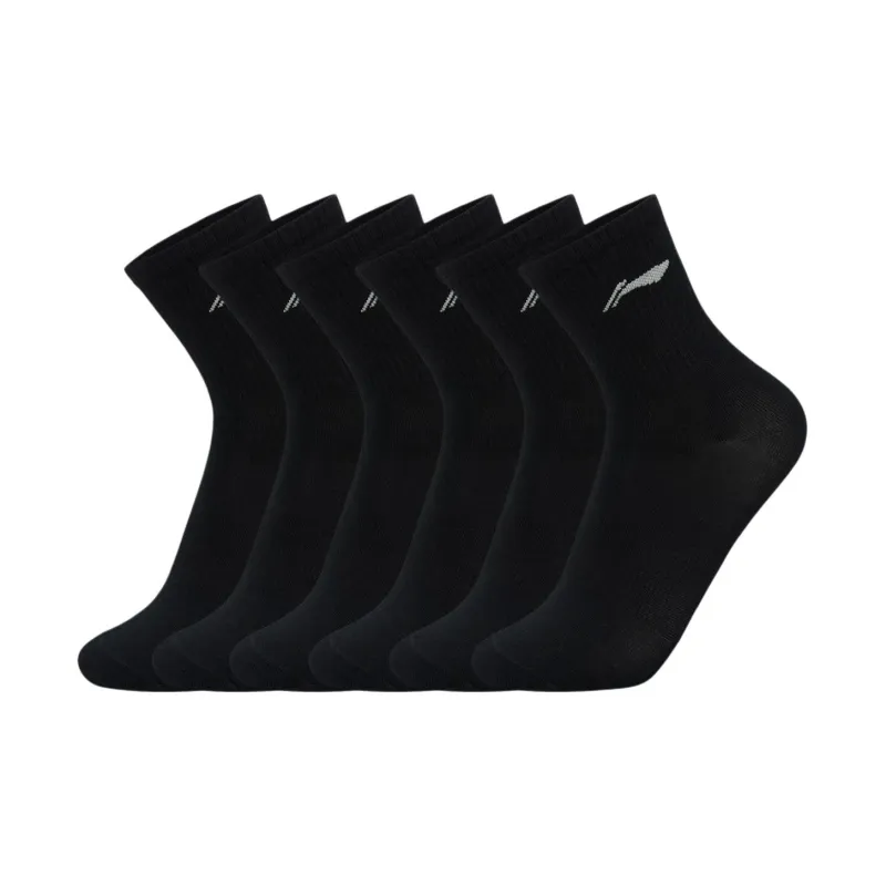 LiNing Fitness Series Mid Calf Socks Unisex 6 Pack Black-0