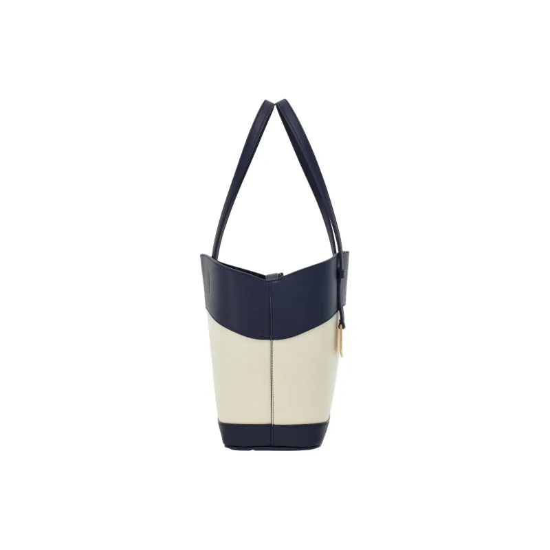 FERRAGAMO Smooth Calf Leather Tote Bag, Shopping Bag, Handbag Trumpets Women's Midnight Blue & Beige-1