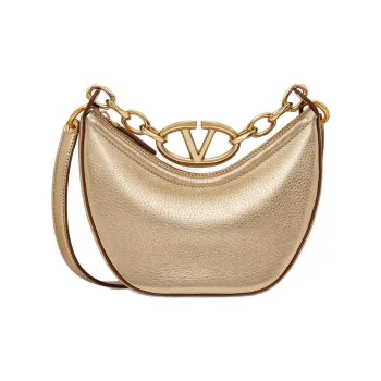 Valentino Vlogo Moon Cow Leather Hobo Bag Crossbody Bag Shoulder Bag Women's Gold