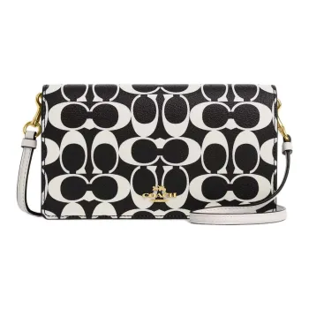 COACH Anna Canvas With Leather Clutch, Shoulder Bag, Crossbody Bag Small Size Women's Black