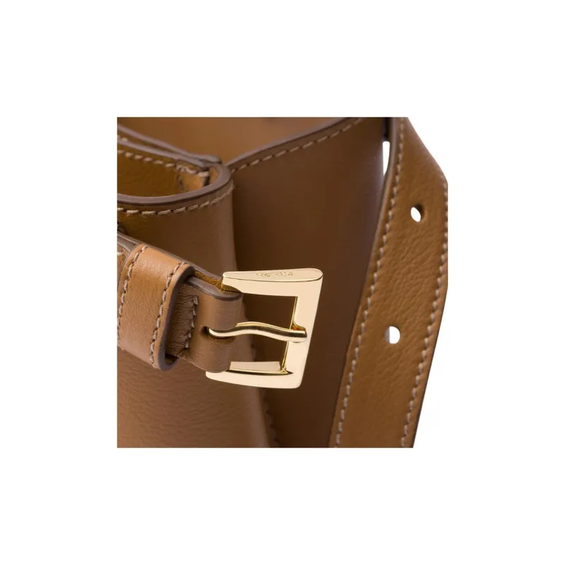 PRADA Leather Shoulder Bag, Crossbody Bag, Handbag Trumpets Women's Caramel-5