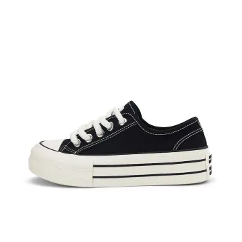 Warrior Trendy Casual Shoes Wear Resistant Lightweight Height Increasing Low Top Canvas Shoes Women's Black