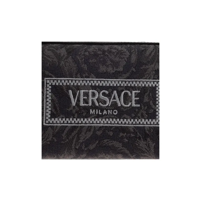 VERSACE Calfskin Toiletry Bag Makeup Bag Women's Black & Gray-4
