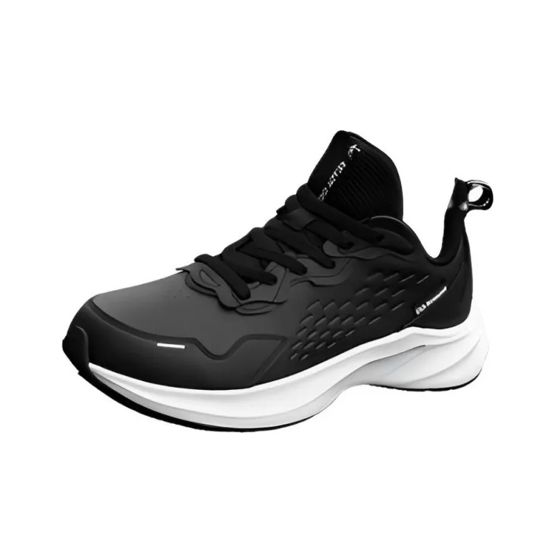QIAODAN Slip-Resistant Water-Resistant Low-Top Running Shoes Men's Black White-0