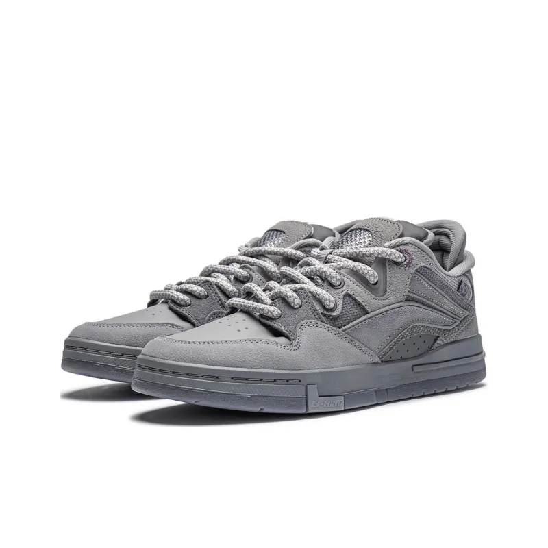 PLEASURES x LiNing Wave Slip Resistant Low Top Skateboard Shoes Men's Gray-2