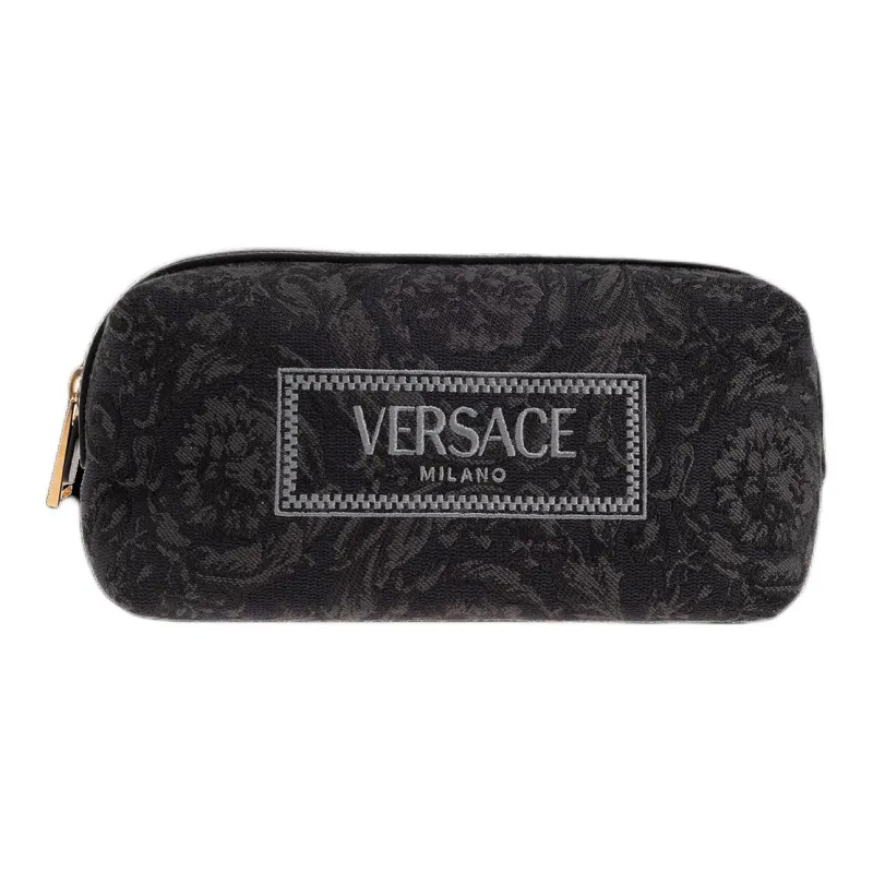 VERSACE Calfskin Toiletry Bag Makeup Bag Women's Black & Gray-0