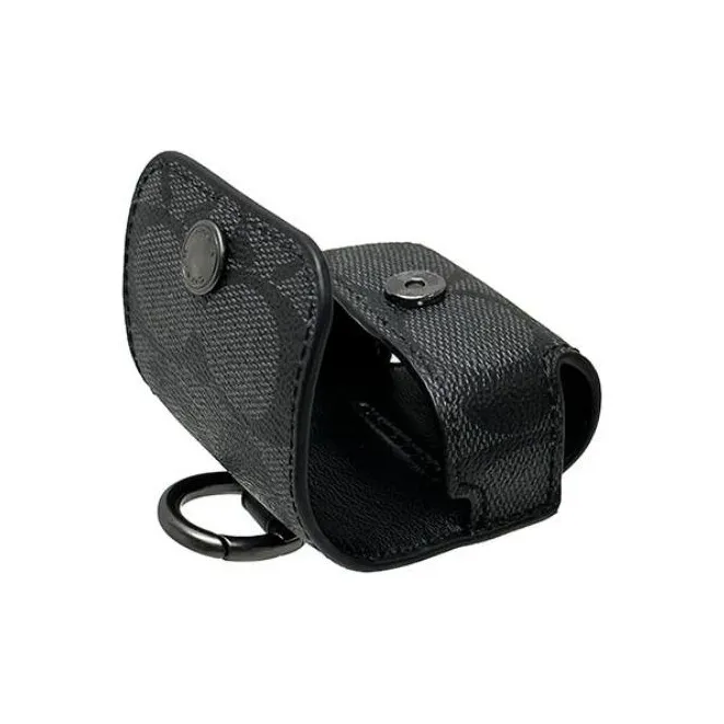 COACH Canvas With Leather Earplug Case/Earphone Case Mini Unisex Black-4
