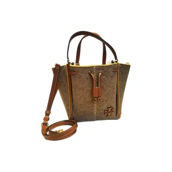 TORY BURCH McGraw Velvet Patchwork With Leather Shoulder Bag Crossbody Bag Handbag Women's Taupe