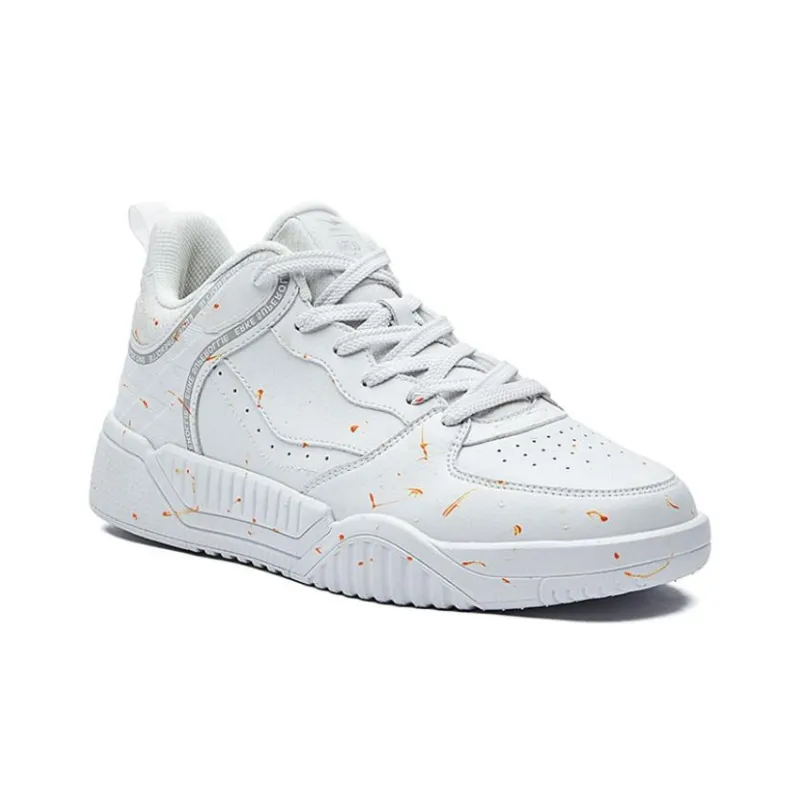 Erke Turned Anti Slip And Wear Resistant Lightweight Mid Top Skateboard Shoes Men's White Silver-2