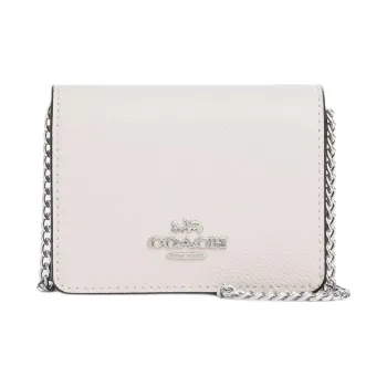 COACH Leather Small Square Bag, Shoulder Bag, Crossbody Bag, Wallet Mini Women's Silver & Chalk Black