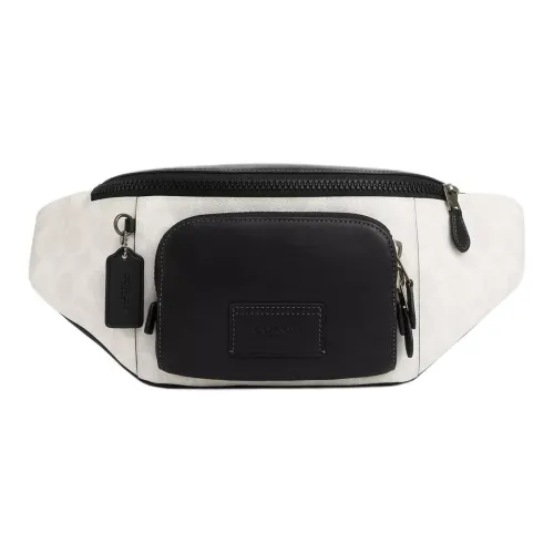COACH Track Coated Canvas With Smooth Calfskin Fanny Pack Large Size Men's Cannon Copper & Chalk & Black Multicolor