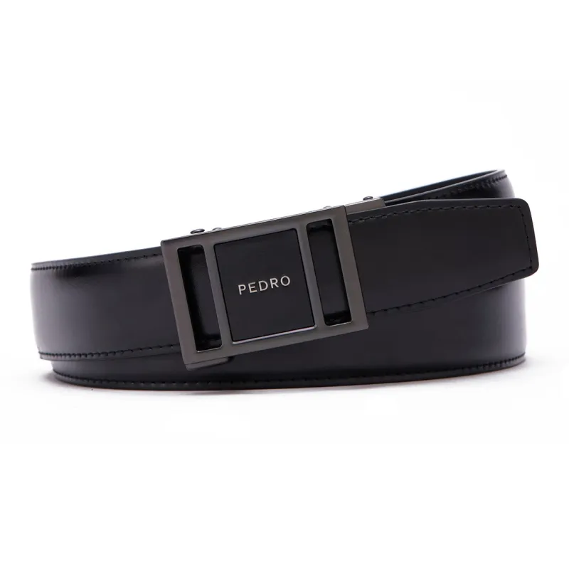 PEDRO Business Casual Automatic Buckle Cow Leather Leather Belts Men's Black Width  3.5cm-0