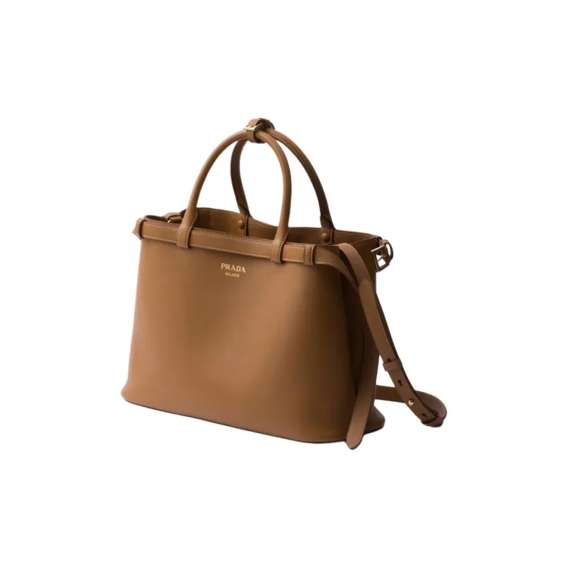 PRADA Leather Shoulder Bag Crossbody Bag Handbag Medium Size Women's Caramel Brown-1