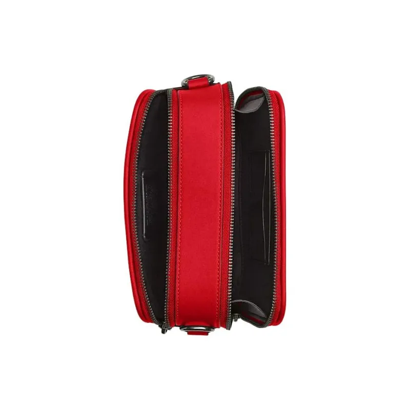 COACH Cow Leather Camera Bag Shoulder Bag Crossbody Bag Small Size Men's Charcoal Gray With Bright Red Accents-2