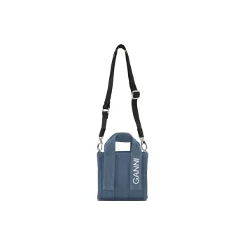 GANNI Tech Logo Printed Denim Mini Tote Bag