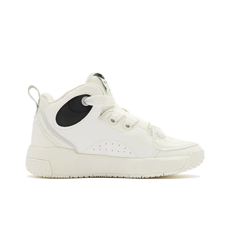 QIAODAN Anti Slip Wear Resistant Mid Top Basketball Shoes Women's Black White-1