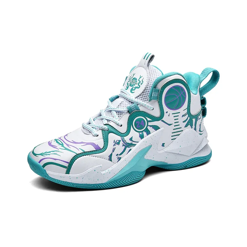 GQWE Anti-Slip Wear-Resistant High-Top Basketball Shoes Unisex White Blue-0