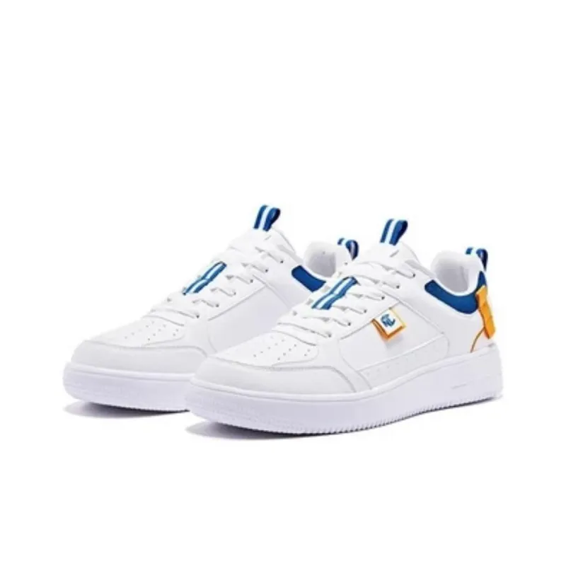 QIAODAN Slip Resistant Breathable Low Top Skateboard Shoes Men's White Blue-1