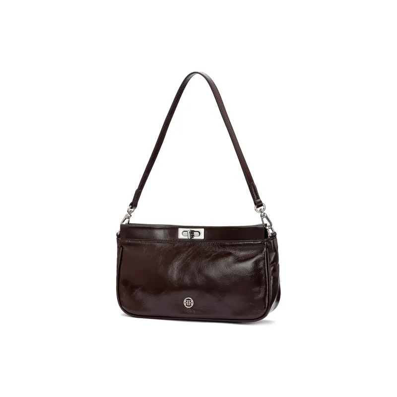 ROBERTA DI CAMERINO Oil Wax Top Grain Cow Leather Shoulder Bag Medium Size Women's Black/Coffee-7