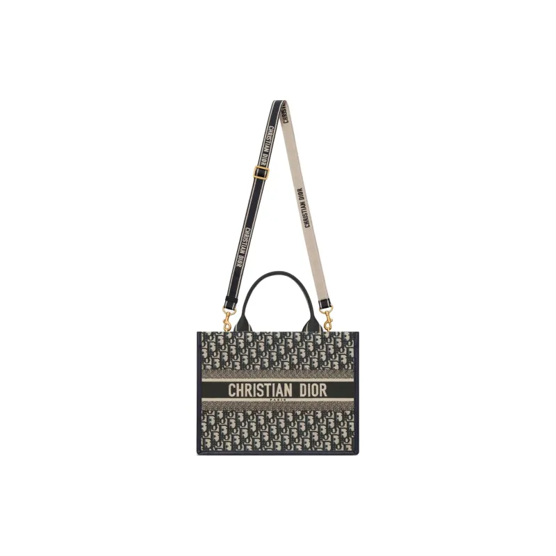 DIOR Oblique Print Embroidery Tote Bag, Shopping Bag, Handbag Medium Size Women's Blue-1