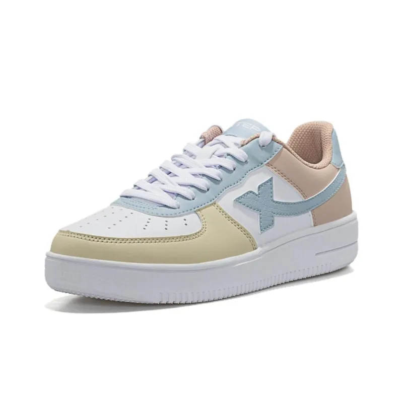 XTEP Air Force One Coverage Anti Slip And Wear Resistant Lightweight Low Top Skateboard Shoes Women's White Pink Blue-1