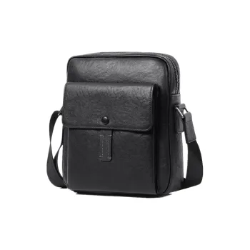 LARTIGENT Top Grain Cow Leather Messenger Bag Shoulder Bag Crossbody Bag Regular Men's Black