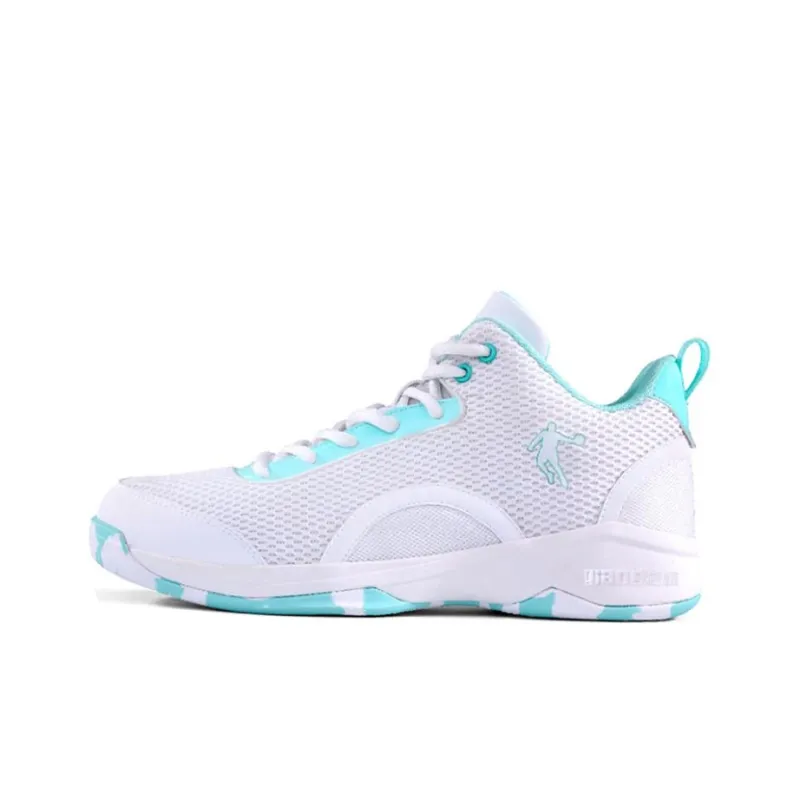 QIAODAN Cushioning Wear Resistant Low Top Basketball Shoes Men's White Blue-0