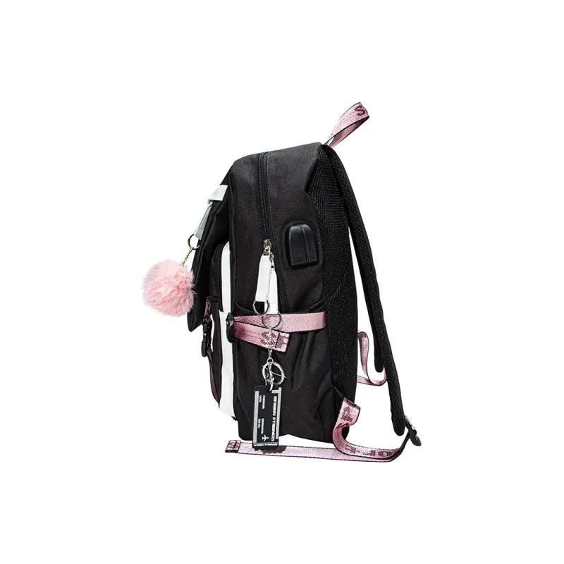 GF Nylon Backpack Large Size Women's White Black-3
