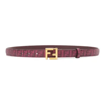 FENDI Embellished With Dark Color FF Embossed Pattern Leather Belts Women's Burgundy