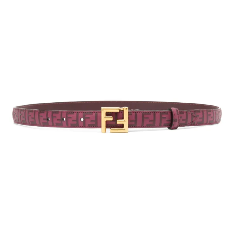 FENDI Embellished With Dark Color FF Embossed Pattern Leather Belts Women's Burgundy-0