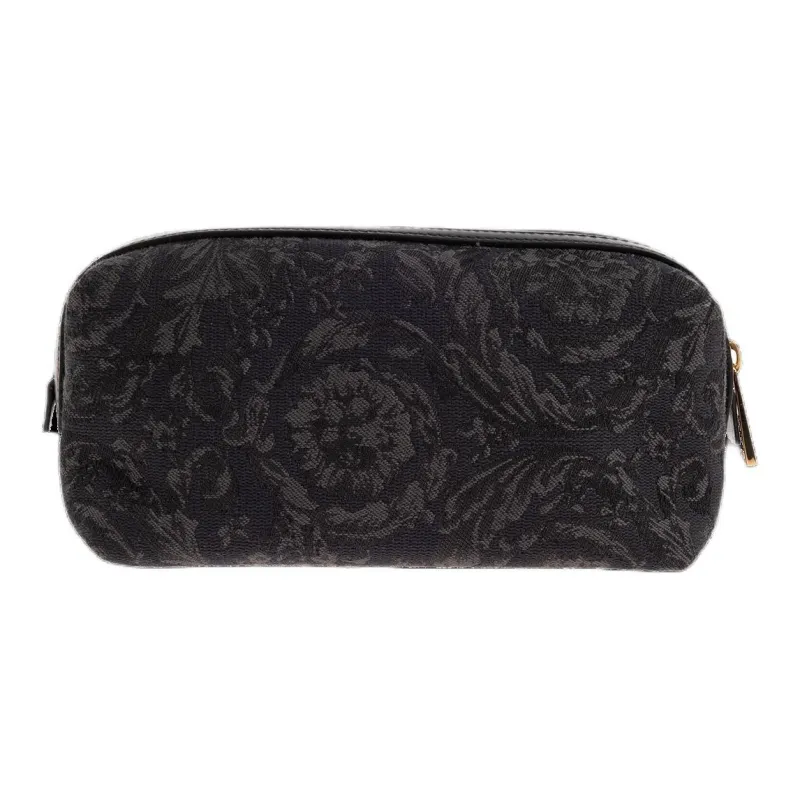 VERSACE Calfskin Toiletry Bag Makeup Bag Women's Black & Gray-2