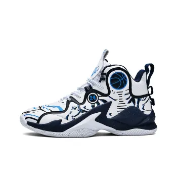 GQWE Anti-Slip Wear-Resistant High-Top Basketball Shoes Unisex White Blue
