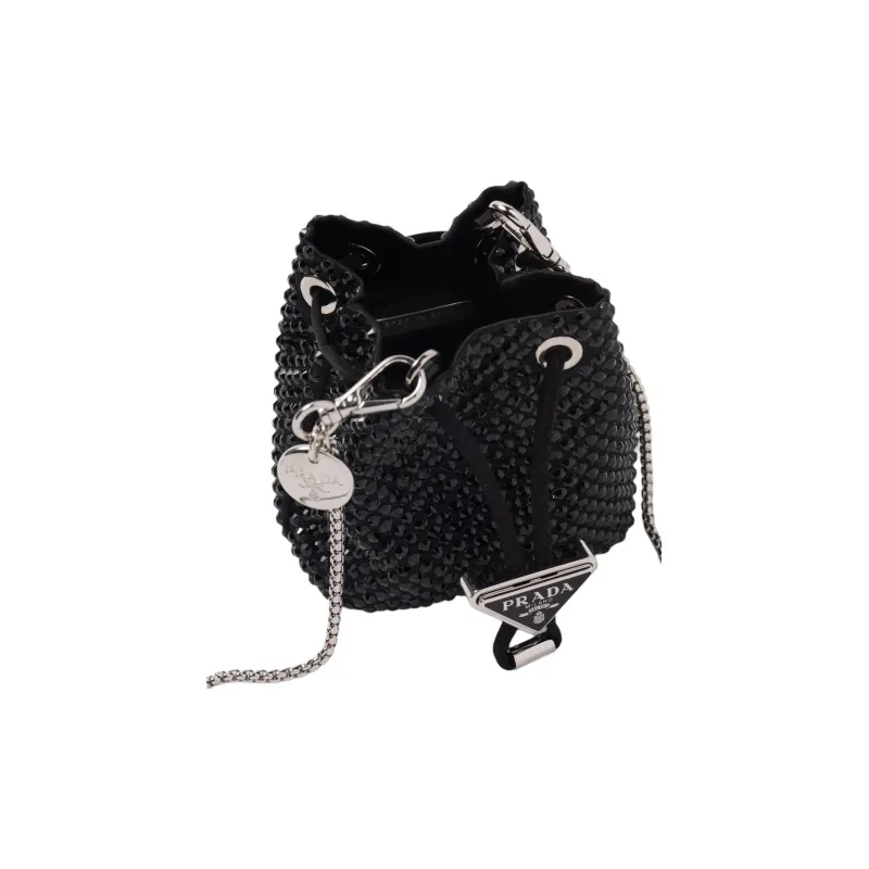 PRADA Satin Handheld Crossbody Bag Shoulder Bag Mini Women's Black-2