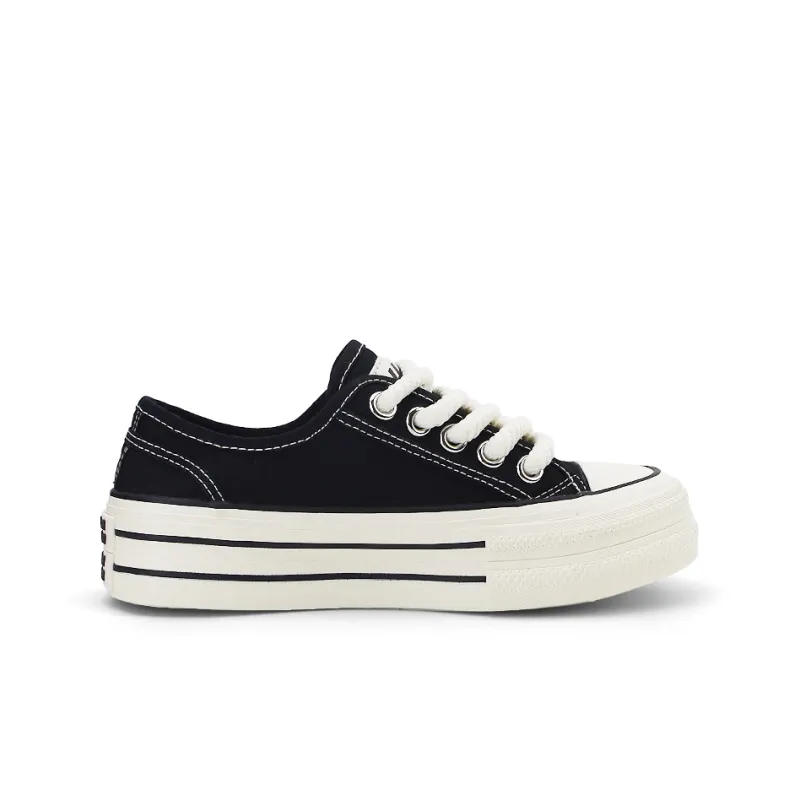 Warrior Trendy Casual Shoes Wear-Resistant Lightweight Height Increasing Low-Top Canvas Shoes Women's Black-2