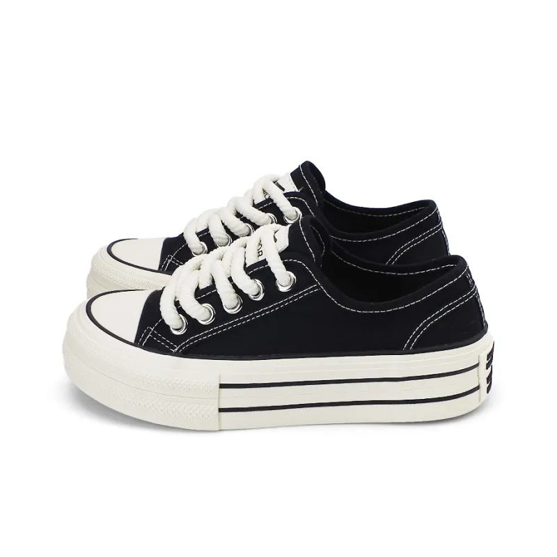 Warrior Trendy Casual Shoes Wear-Resistant Lightweight Height Increasing Low-Top Canvas Shoes Women's Black-1