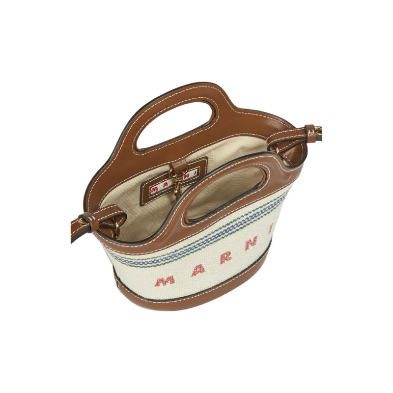 MARNI TROPICALIA With Cotton And Cow Leather Handbag Women's Natural & Mocha-3