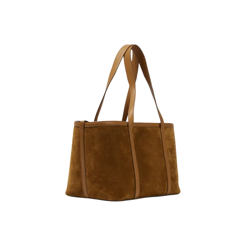 Loro Piana Suede Tote Bag Shopping Bag Handbag Medium Size Women's Brown-1