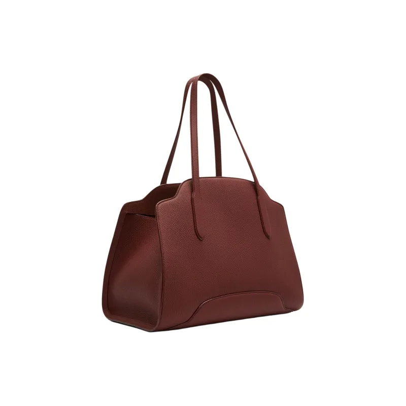 Loro Piana Sesia Grained Calfskin Tote Bag Shopping Bag Handbag Extra Large Women's Burgundy-1