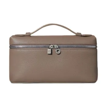 Loro Piana ExtraPocket Grained Calfskin Small Square Makeup Bag Handbags Shoulder Bags Women's Elephant Gray
