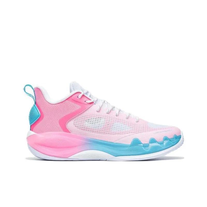 XTEP Cushioned Slip Resistant Abrasion Resistant Low Top Basketball Shoes Men's White Pink Blue-1