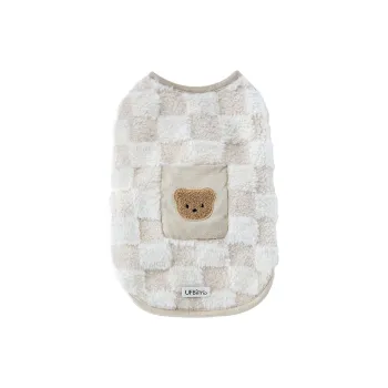UFBemo Pet Costume, Patch Pocket Checkerboard Plush Vest Beige