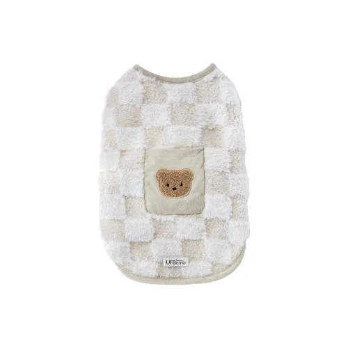 UFBemo Pet Costume, Patch Pocket Checkerboard Plush Vest Beige