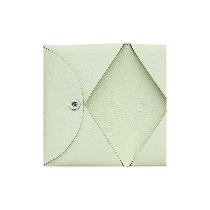HERMES Calvi Cow Leather Card Holder Women's 0S Vert Fizz Bubble Green-8