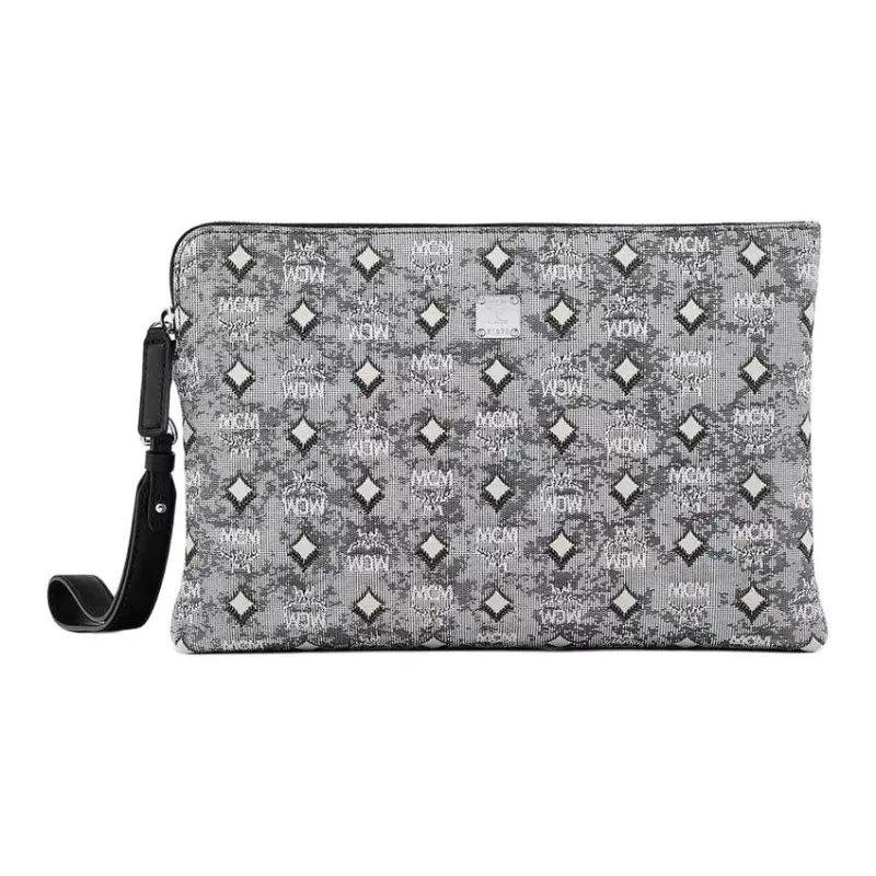 MCM Vintage Monogram Fabric Wristlet Bag Clutch Women's Gray-4