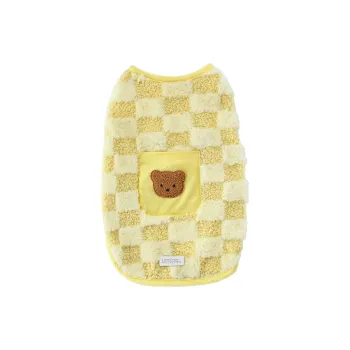 UFBemo Pet Costume, Patch Pocket Checkerboard Plush Vest Yellow
